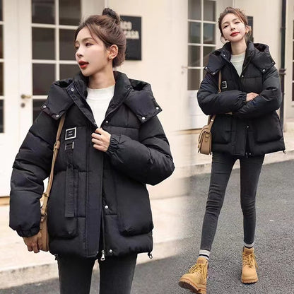 Women's Short Chic Loose Hooded Thickened Thermal Coat