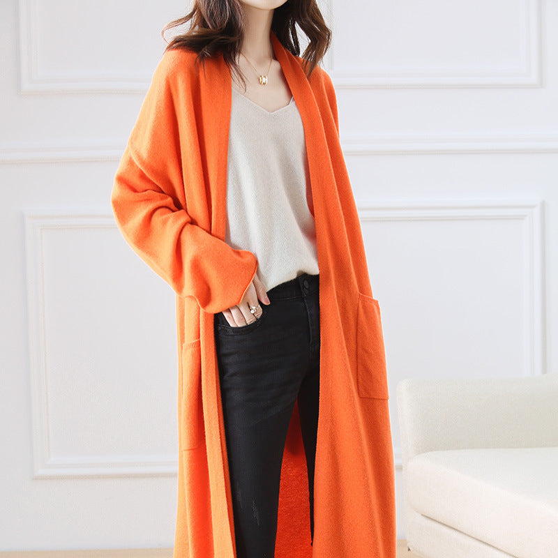 Stylish women's super long cardigan orange