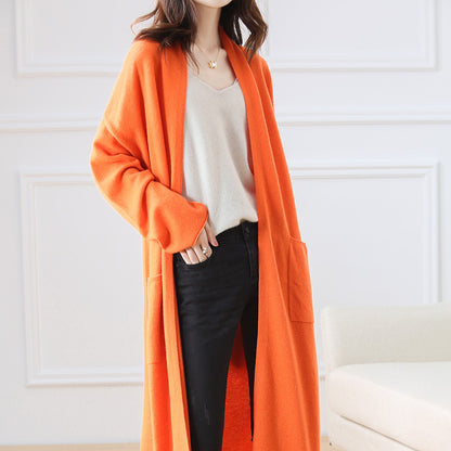 Stylish women's super long cardigan orange