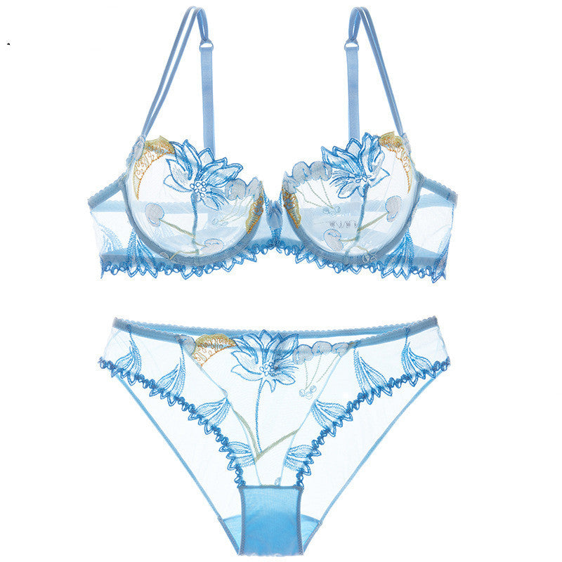 Underwear explosions transparent mesh embroidered bra bra set