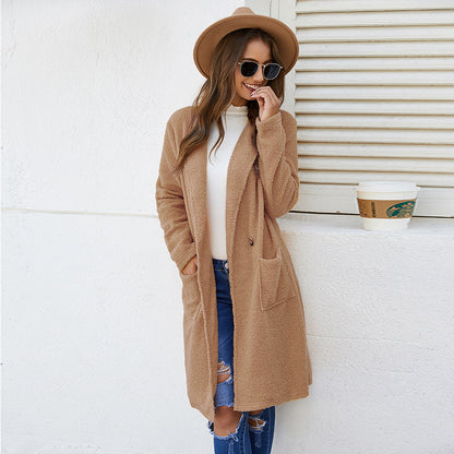 Long-sleeved plush woolen coat