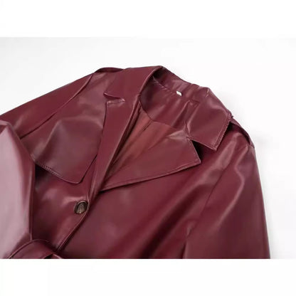 Long Poly Urethane Leather Trench Coat