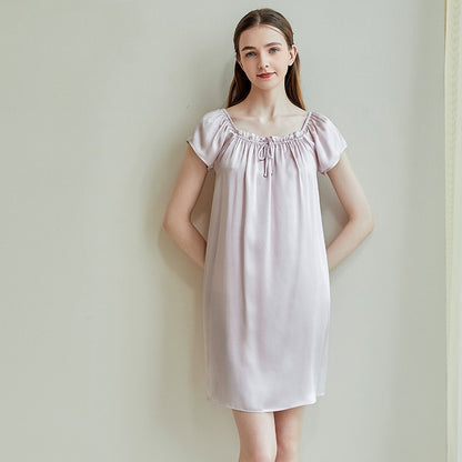 Silk Pajamas Women's Summer Short Sleeve Solid Color Thin Silk Nightdress