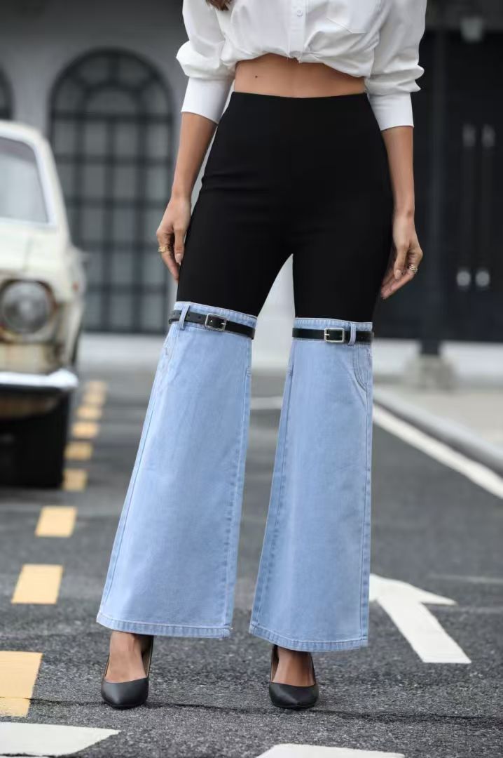 2025 Women's New Denim Flared Pants, Slim Fit Thighs, Slim Calves, Small Knee Straps, Calf Design Pockets, Mini Version Knee Jeans, Full Of Design Sense, Street Style, Women's Denim