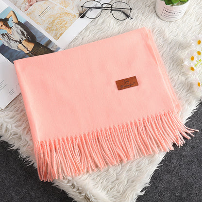 Solid Color Cashmere-like Bristle Scarf Ladies Tassel Warm Gift