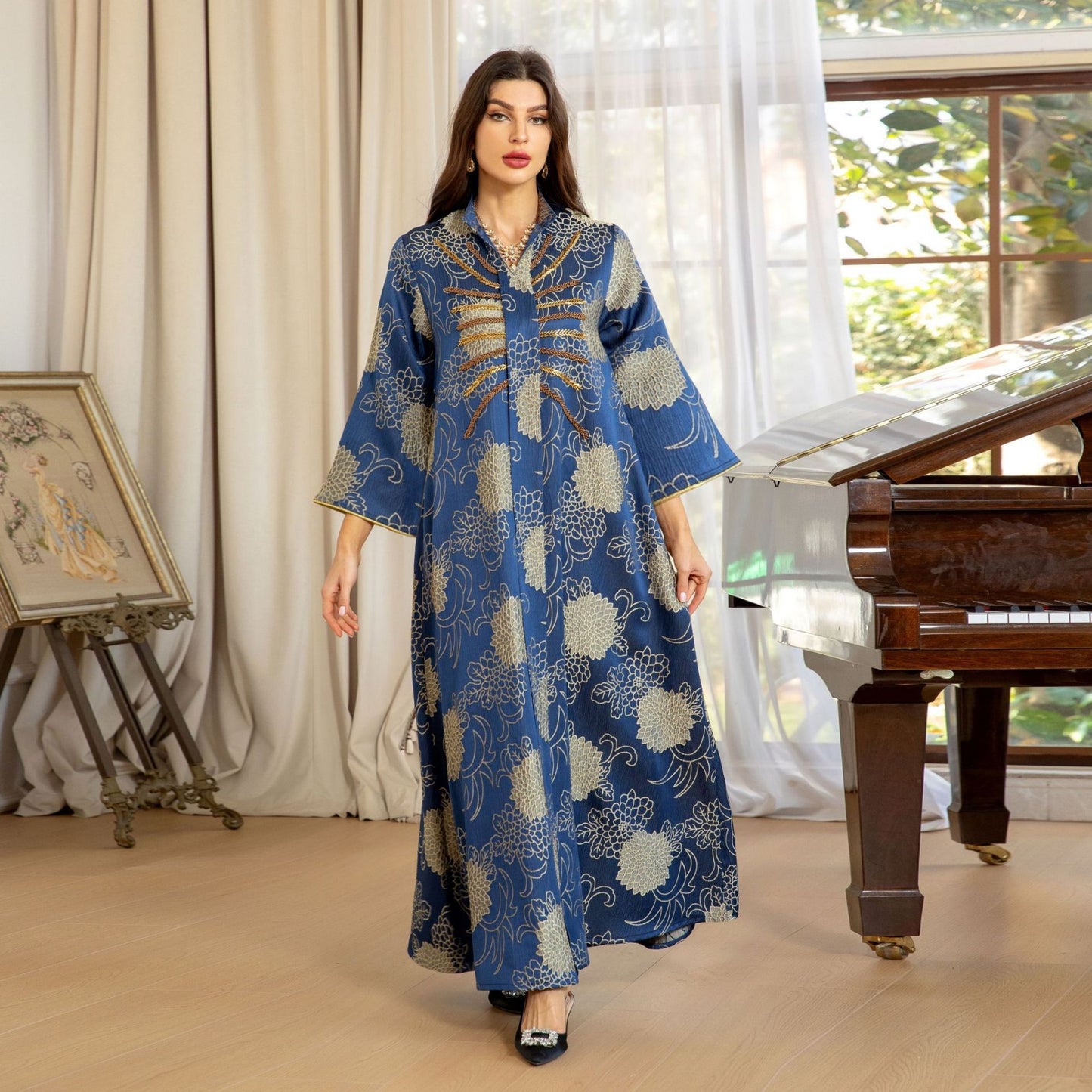 Middle East Muslim Robe Dubai V-neck Dress