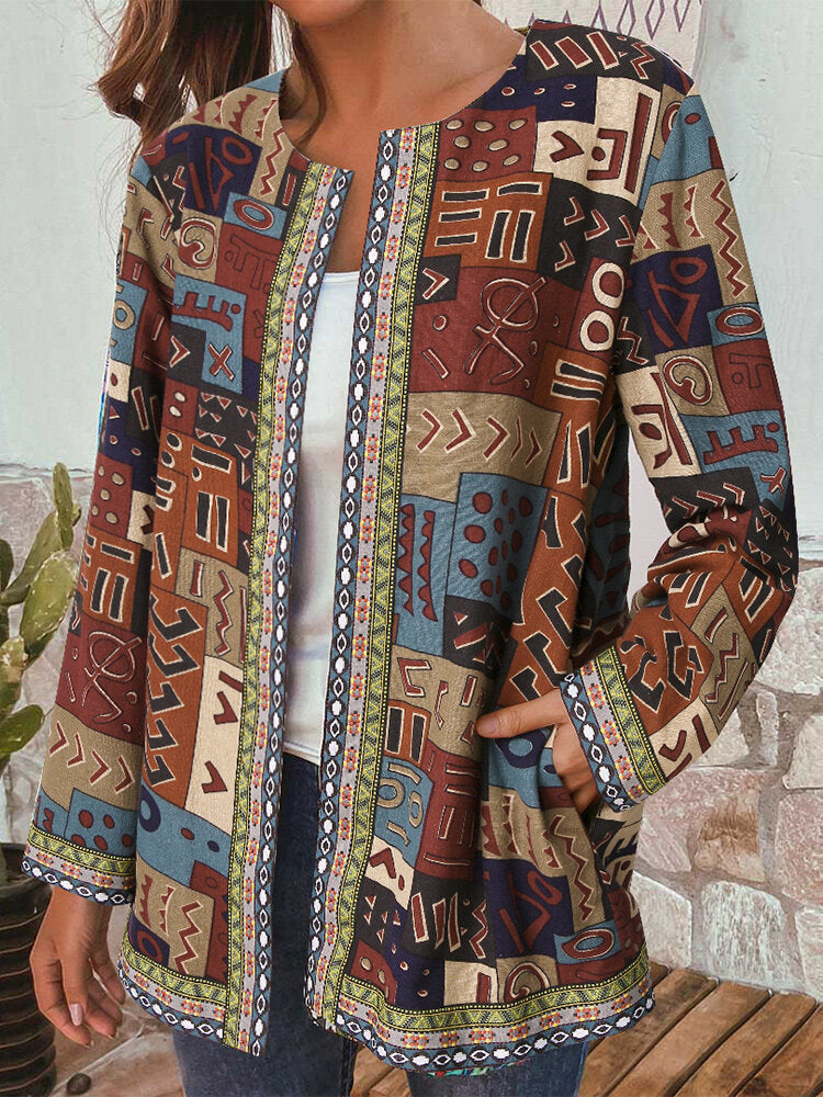 Printed Loose Long Sleeve Jacket Cardigan