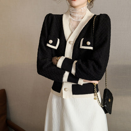 Women's Pearl Button Fragrant Style Cardigan Coat