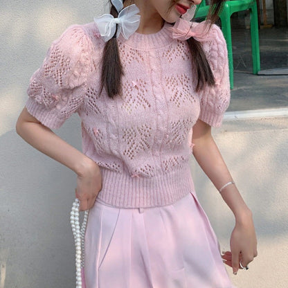 Summer Wear Single Pink Knitwear Short Sleeve Women