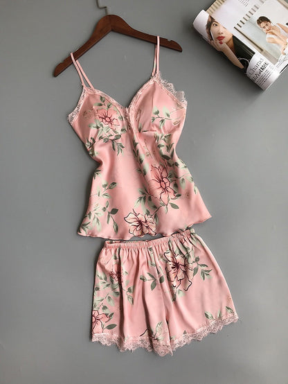 Two-piece silk pajamas print