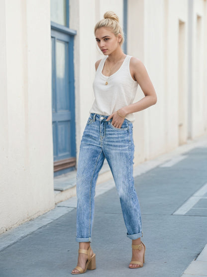 2025 Women's Denim Pants, Tight Jeans, Built In Zipper Closure, Foldable Legs