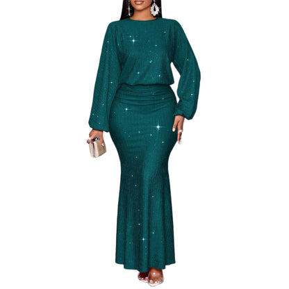 Hot Beads Long-sleeved Fishtail Dress Women