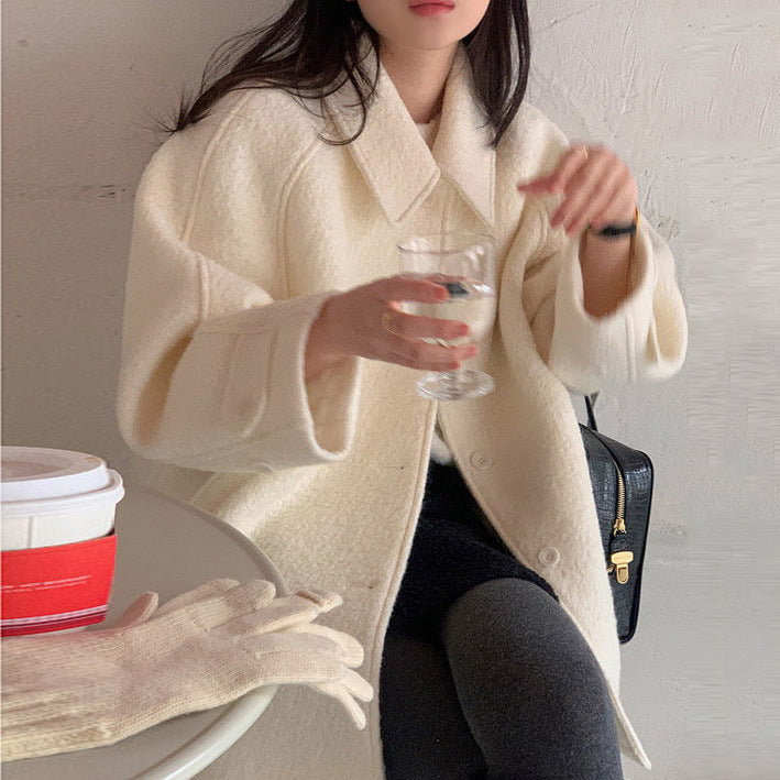 All-matching Long Sleeve Woolen Coat Outerwear Women
