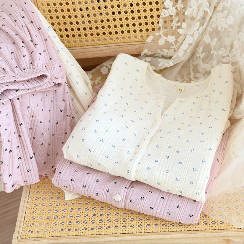 Knitted Sunken Stripe Stretch Chest Pad Long-sleeved Trousers Pajamas Suit