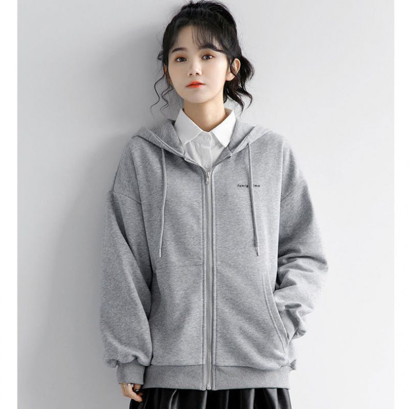 Small Grey Hooded Cardigan Sweater Women