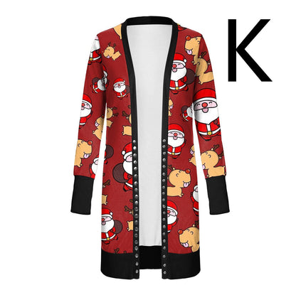 Christmas Print Fashion Long-sleeved Cardigan Women