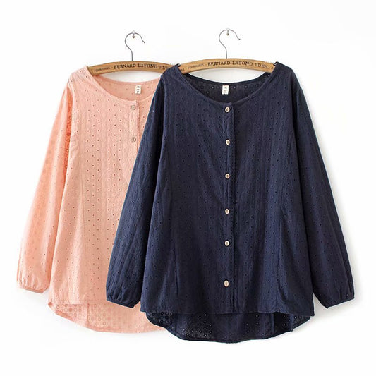 New Ladies Loose Large Hollow Jacquard Embroidery Long-sleeved Shirt