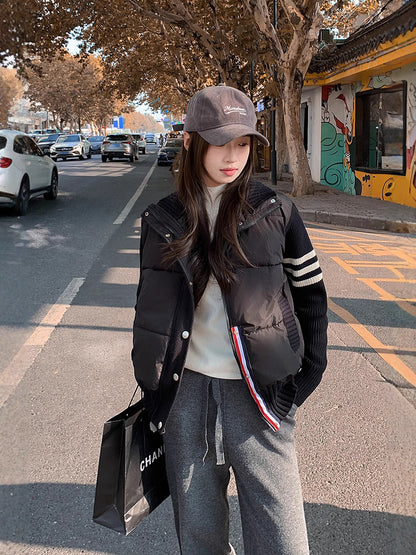 Knitted Stitching Color Contrast Casual Cotton-padded Jacket