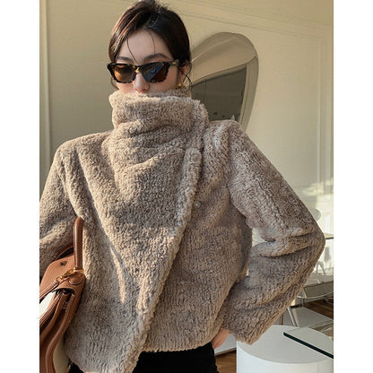 Korean Style Temperament Stand-collar Lapel Faux Fur Jacket