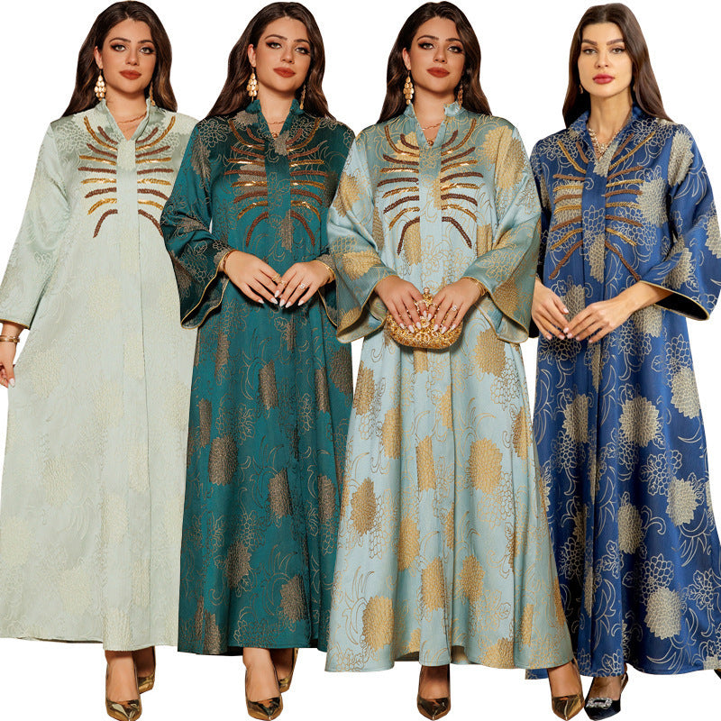 Middle East Muslim Robe Dubai V-neck Dress