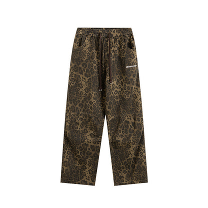 Leopard Print Women's Design Elastic Waist Loose Wide Leg Pants