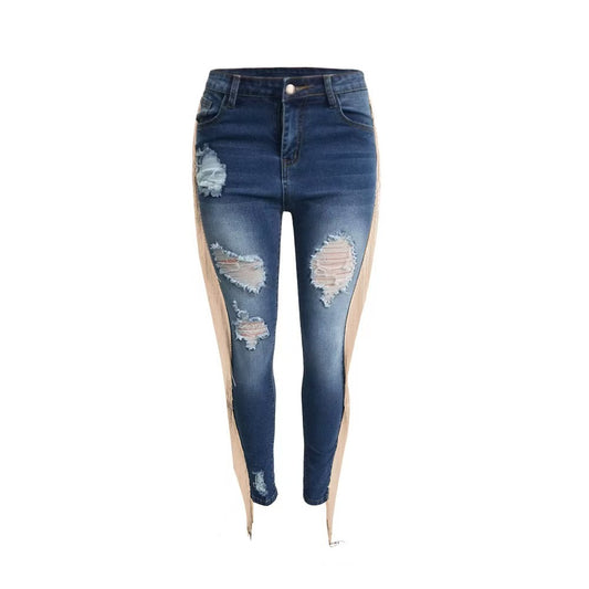 Ladies' Ripped Tassel Jeans, Fashionable And Personalized Street Style Denim Pants, Pencil Pants, And Leggings