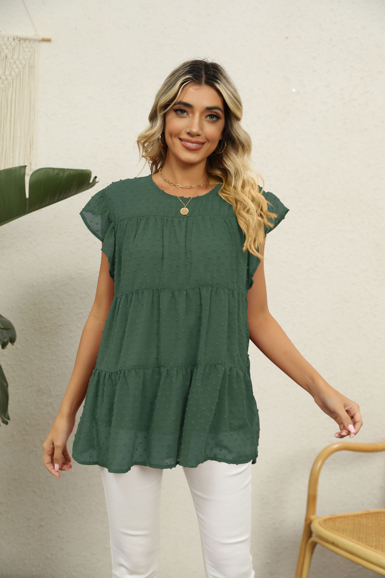 Loose Casual And Comfortable Stitching Fashion Short Sleeve Top