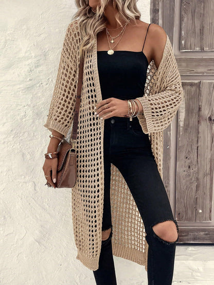 Hollow Knitted Long Cardigan Women