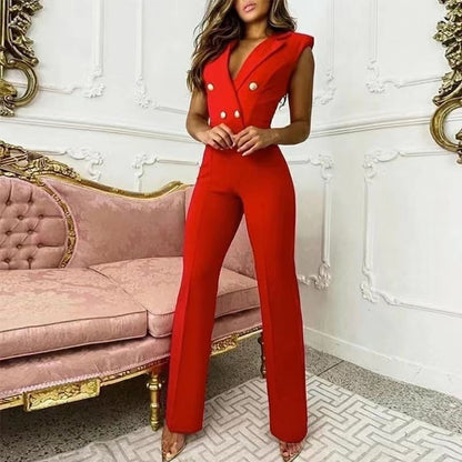 V-neck Houndstooth Jumpsuit Professional Wear Women