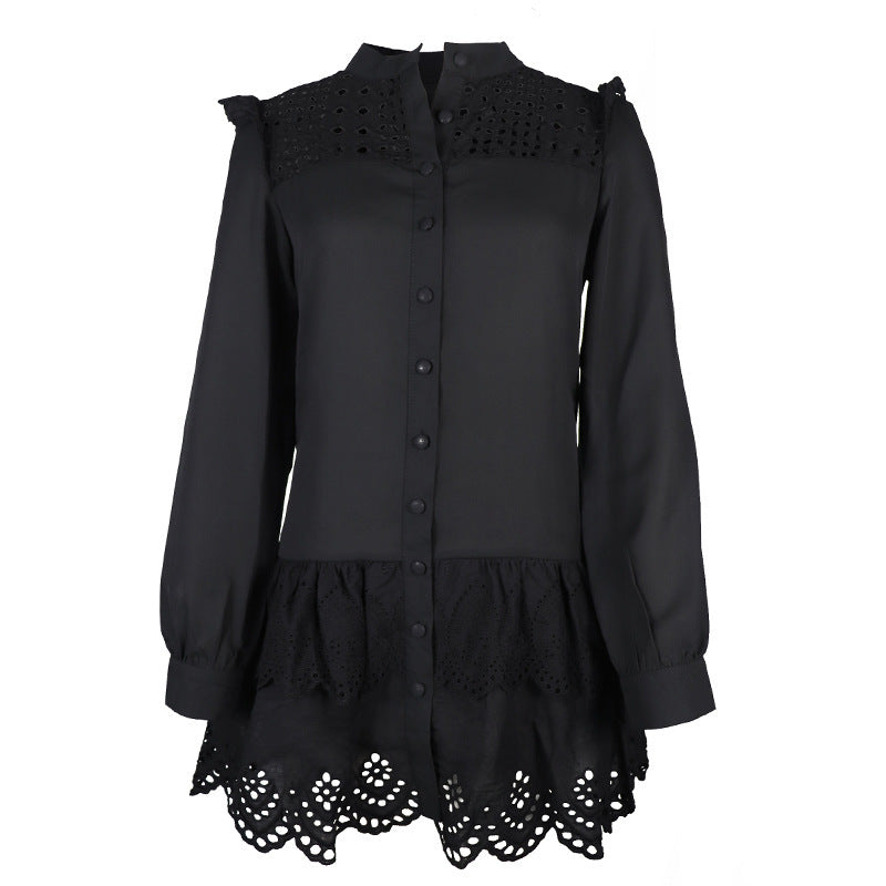 Women's Fashion Hollowed-out Lace Shirt Dress