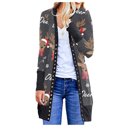 Christmas Print Fashion Long-sleeved Cardigan Women