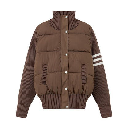 Knitted Stitching Color Contrast Casual Cotton-padded Jacket