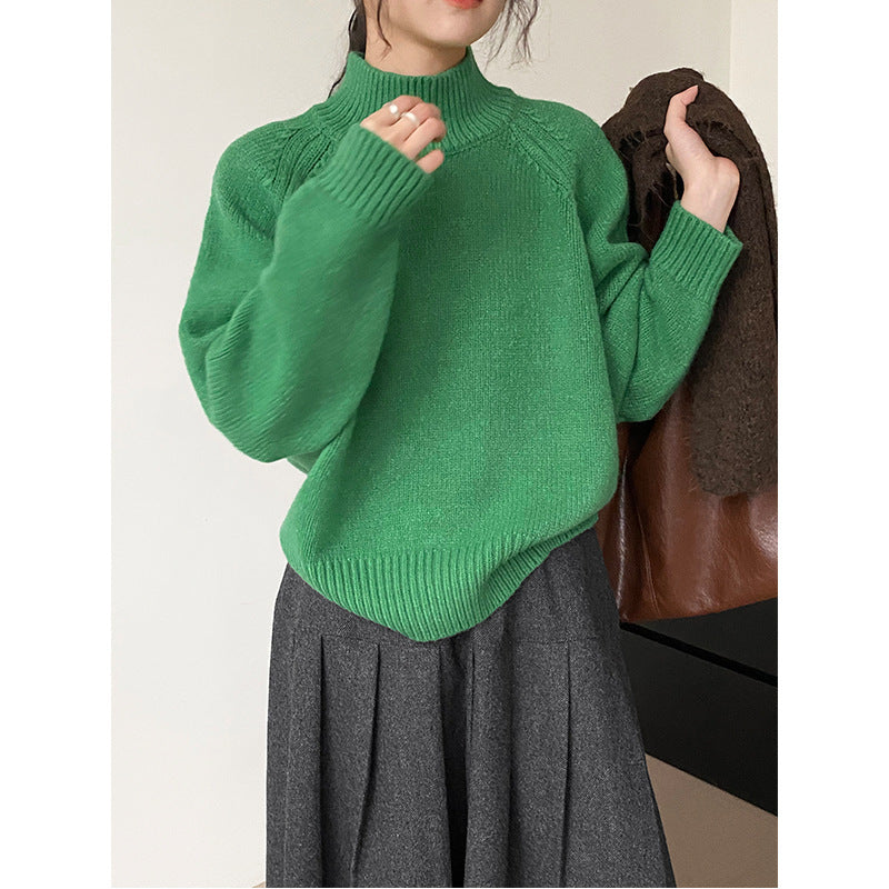 Autumn And Winter Solid Color Half Turtleneck Split Sweater