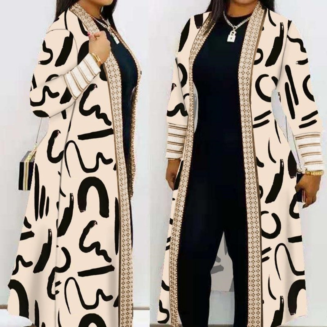 Fashion Printed Long Sleeve Splicing Coat Women