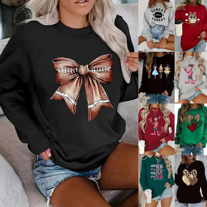 Women's Printed Long Sleeve Crew Neck Sweater