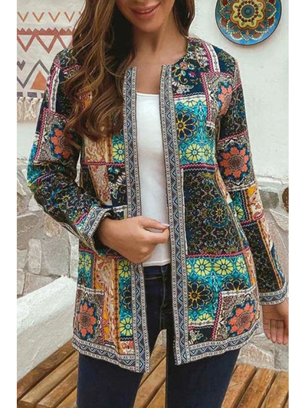 Printed Loose Long Sleeve Jacket Cardigan