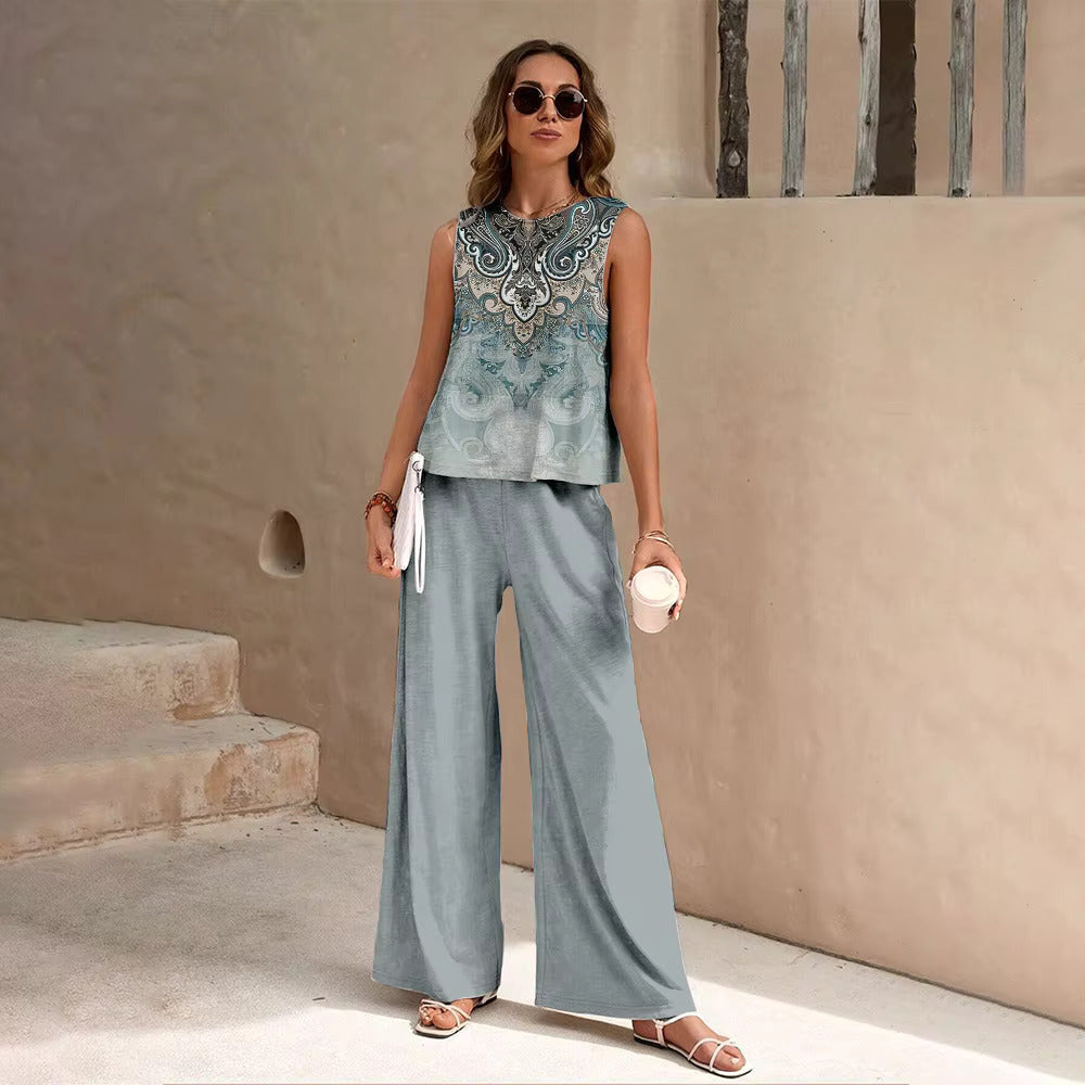 European And American Fashion Nation Geometric Vest Pants Suit