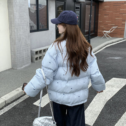 Women's Plaid Bow Print Warm Cotton Coat