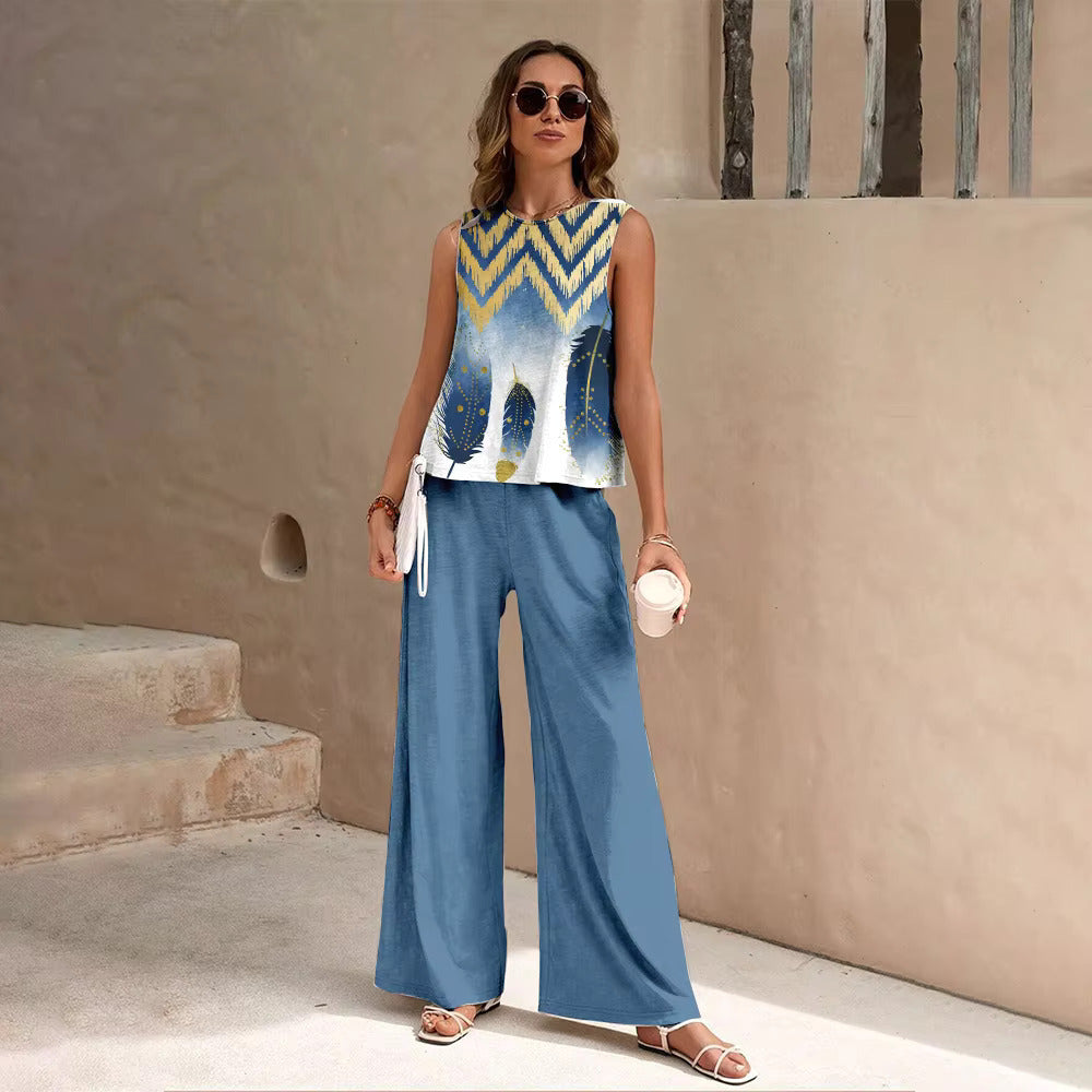 European And American Fashion Nation Geometric Vest Pants Suit