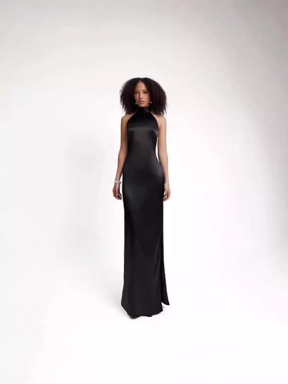 European And American Collar Lace-up Back Beaded Decorative Sheath Dress