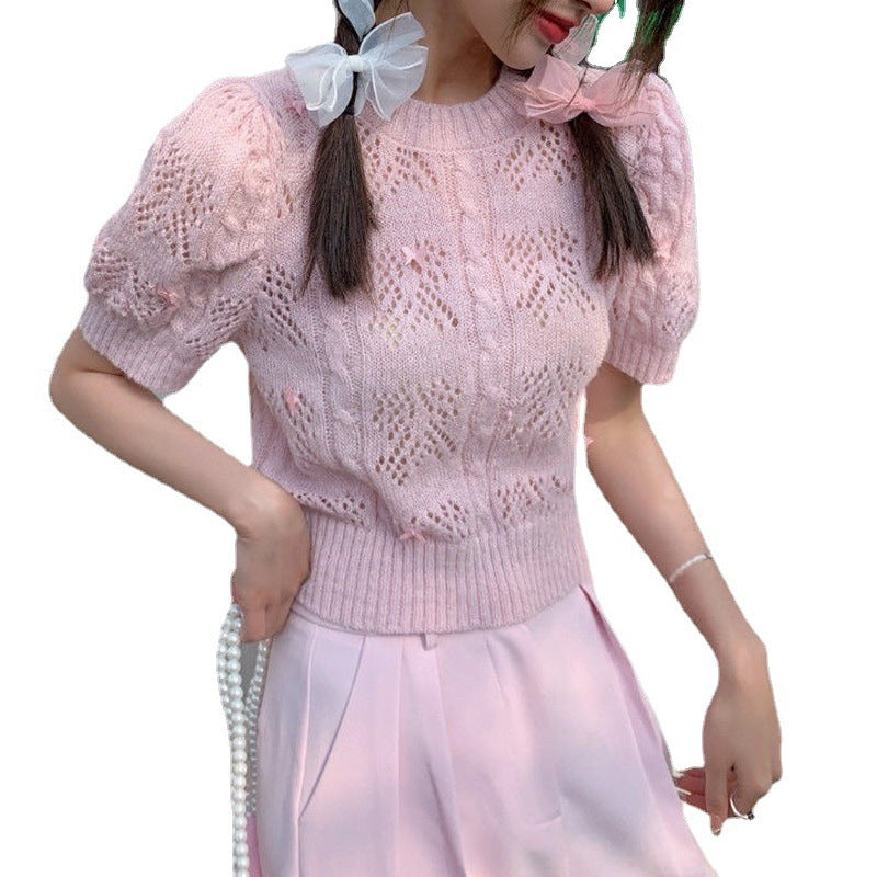 Summer Wear Single Pink Knitwear Short Sleeve Women