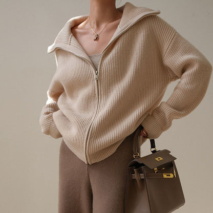 Khaki Knitted Cardigan For Women Autumn