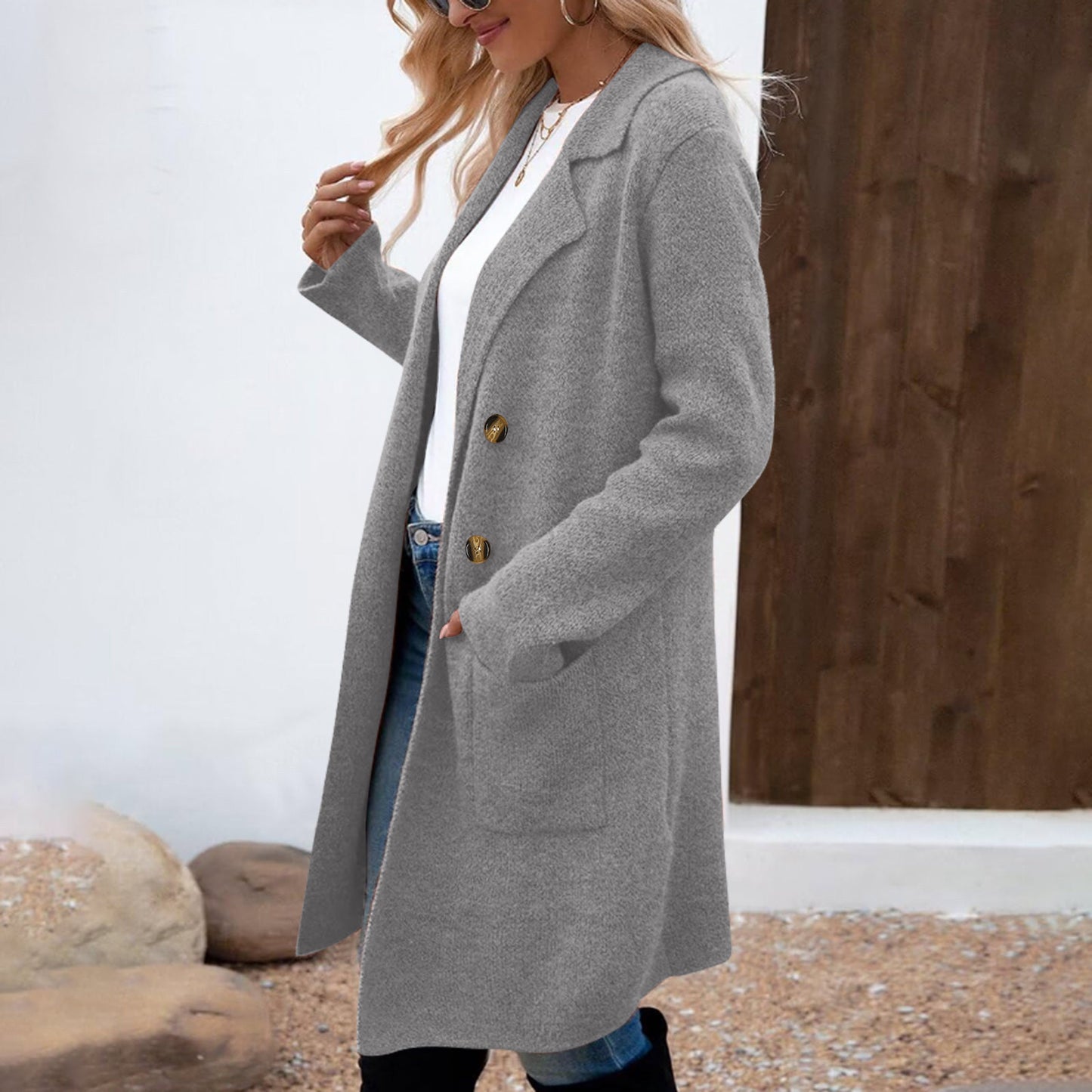 Women's Fashionable All-match Mid-length Woolen Coat Suit Jacket