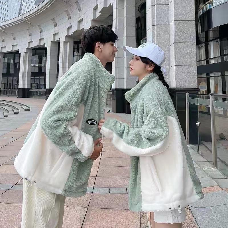 Mint Green Stitching Berber Fleece Coat Men And Women