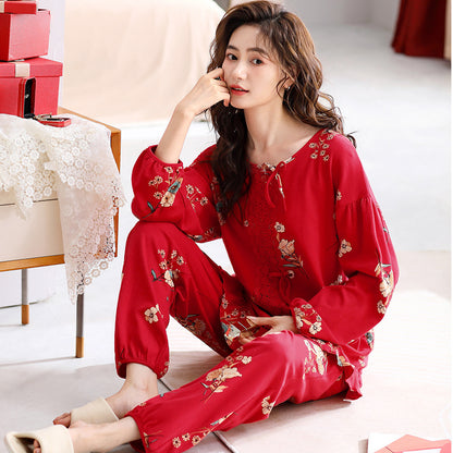 Red Full-Cotton House-wear For Women Suit