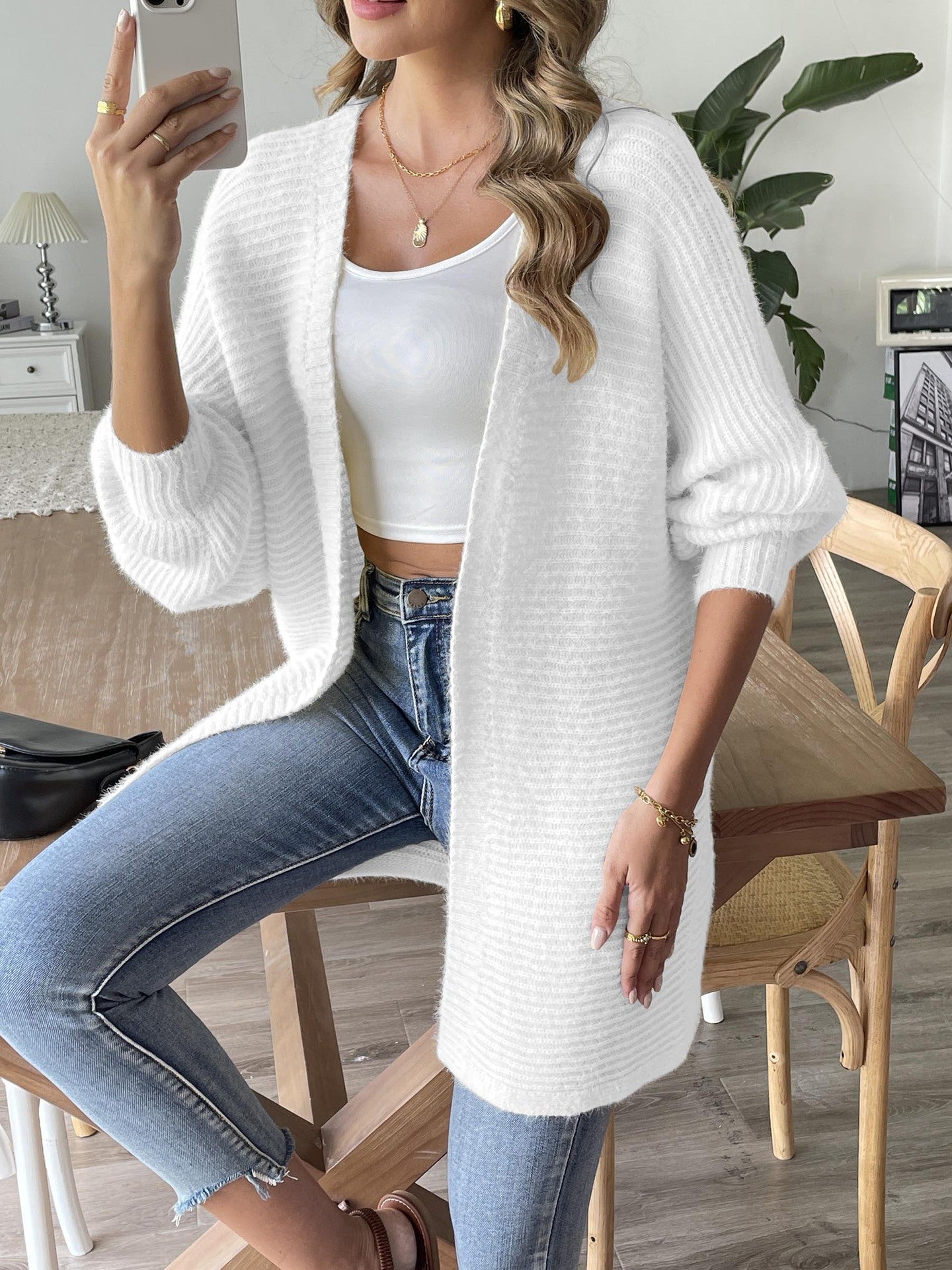 European And American Women's Clothing Autumn And Winter New Casual Woven Sweater Sweater Coat