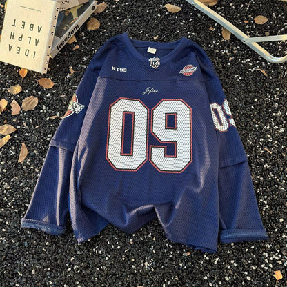 Retro American Street V-neck Long-sleeved