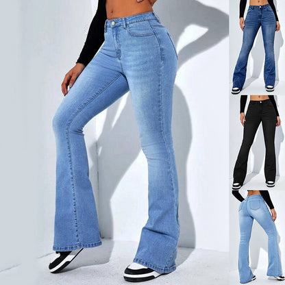 Women's Slim-fit Jeans Pants With Flared Design Fashion Casual High Waist Stretch Trousers