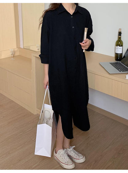 V-neck Slimming Long Sleeve Loose Plus Size Shirt Dress