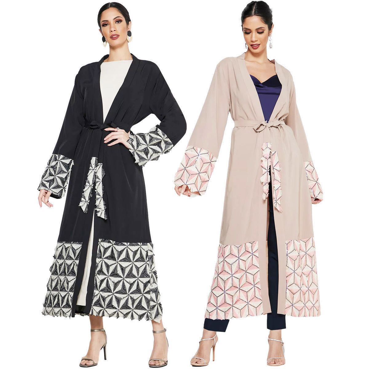 Spliced Lace Up Dubai Arab Cardigan Robe